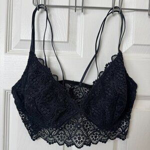 Auden XL Black Lace Lightly Lined Bralette Wireless Longline Floral Stretch